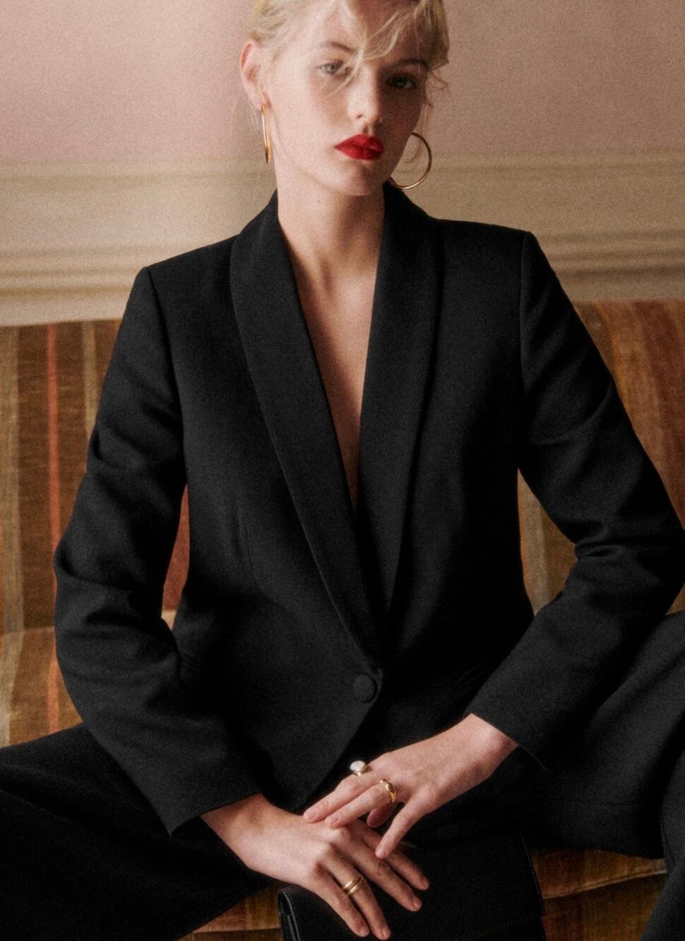 Sezane Editions Gina Black French Tailored Office Jacket Size 8 NWT